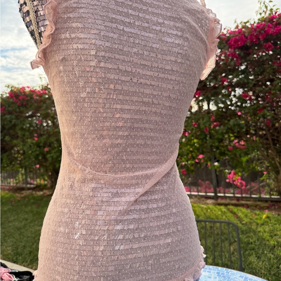 Vintage Pink Sheer Ruffle Button-Down Top - Picture 3 of 5
